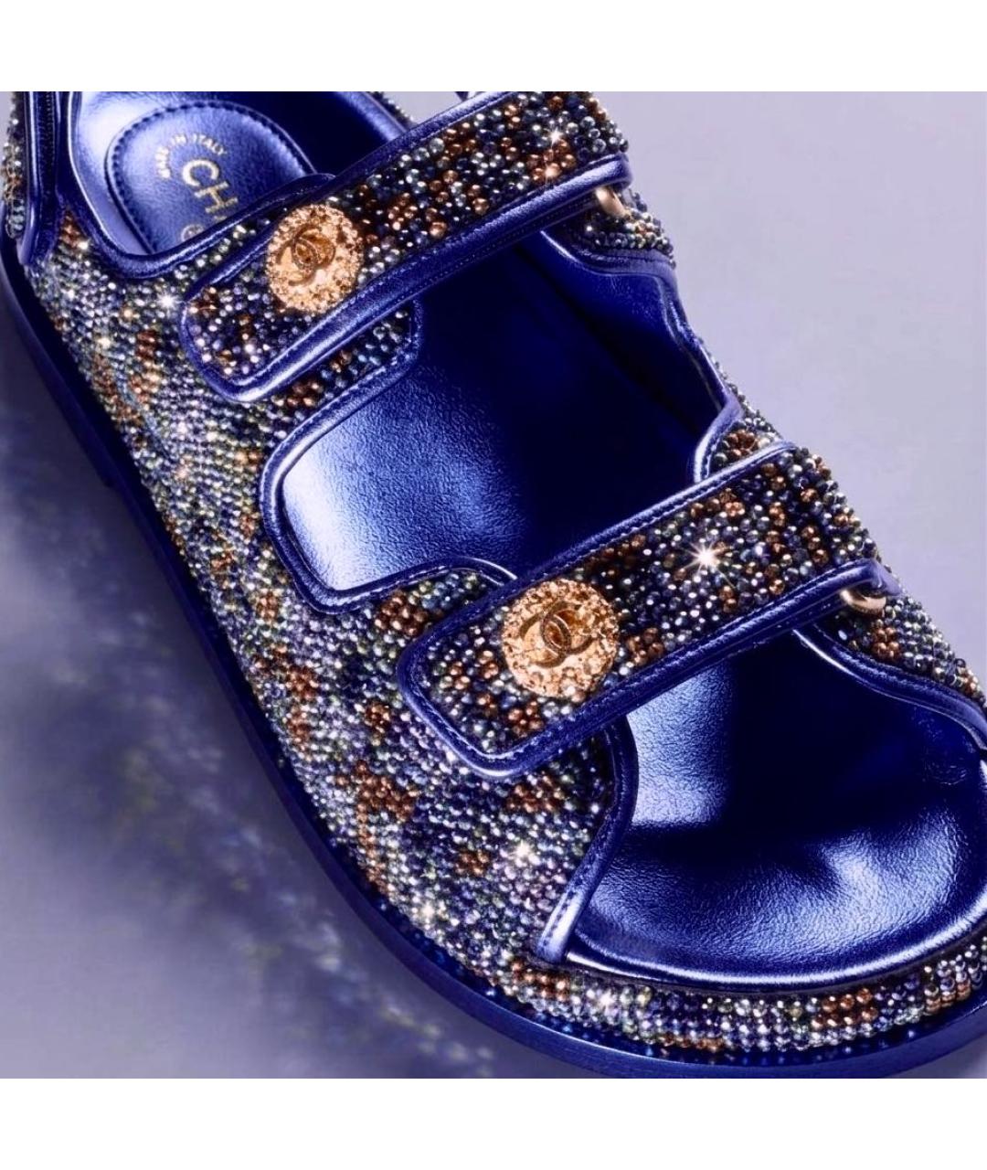 CHANEL Темно-синие кожаные сандалии, фото 4