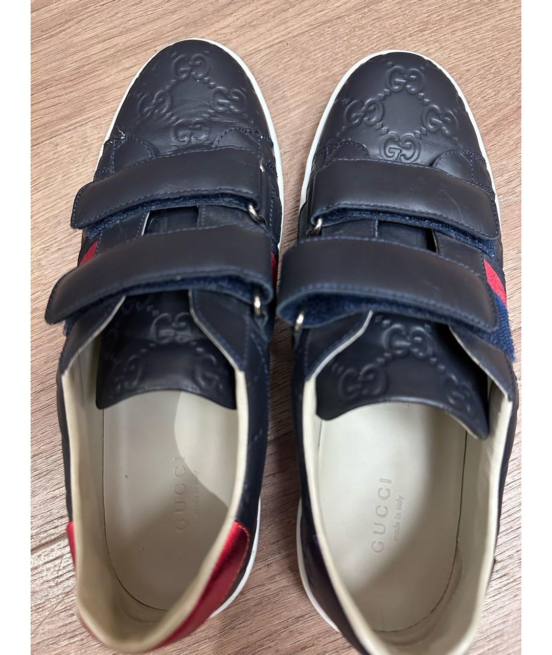 GUCCI Темно-синие кожаные кеды, фото 3