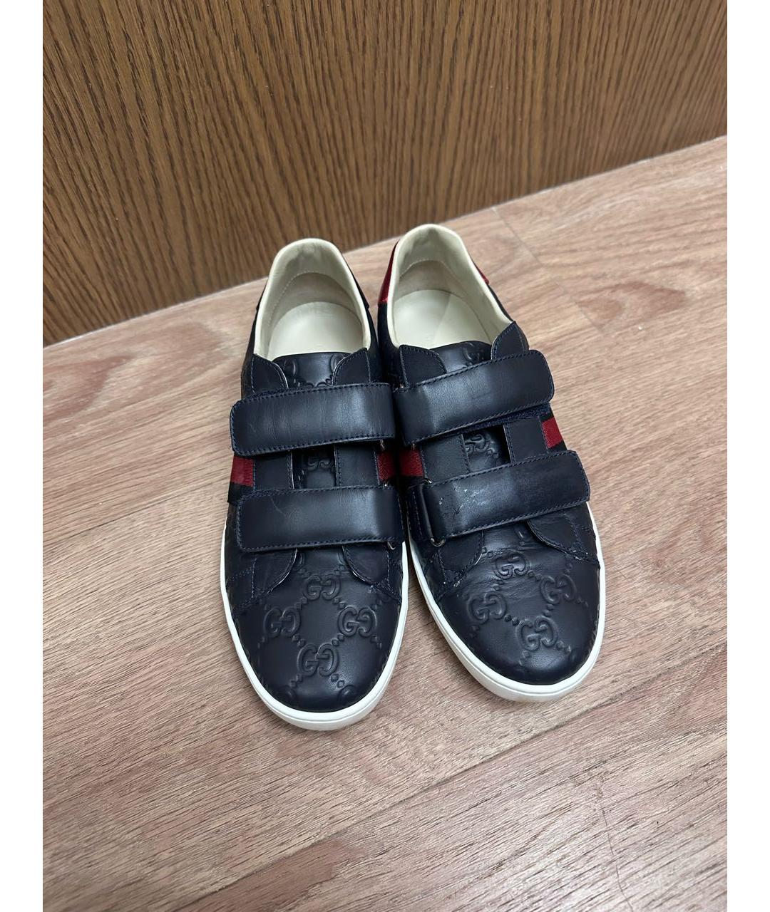 GUCCI Темно-синие кожаные кеды, фото 2