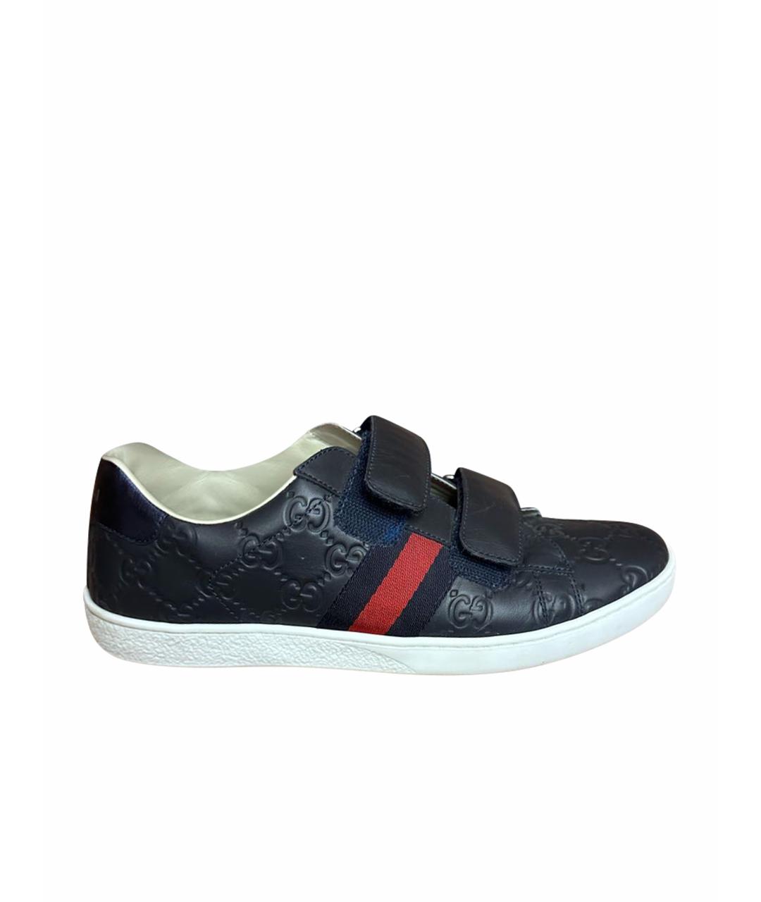 GUCCI Темно-синие кожаные кеды, фото 1