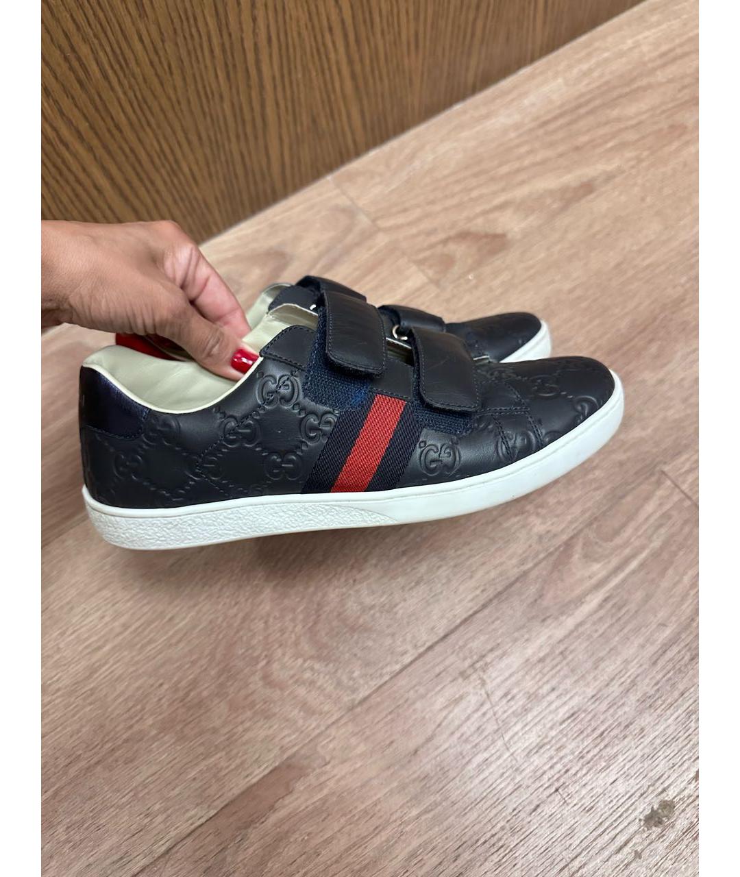 GUCCI Темно-синие кожаные кеды, фото 5