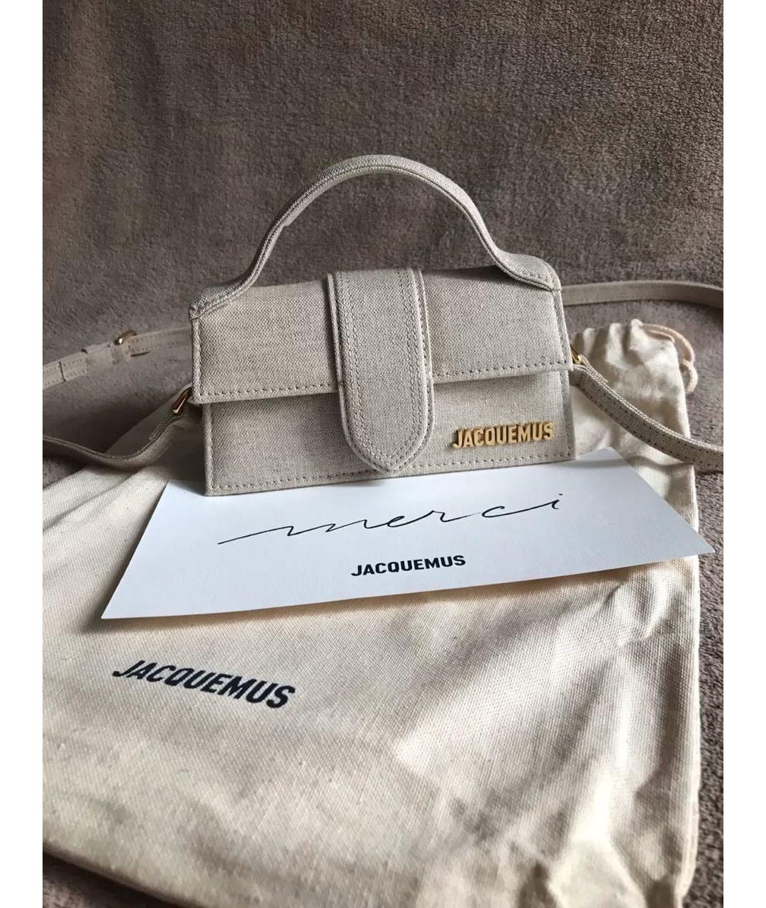JACQUEMUS Бежевая льняная сумка с короткими ручками, фото 7