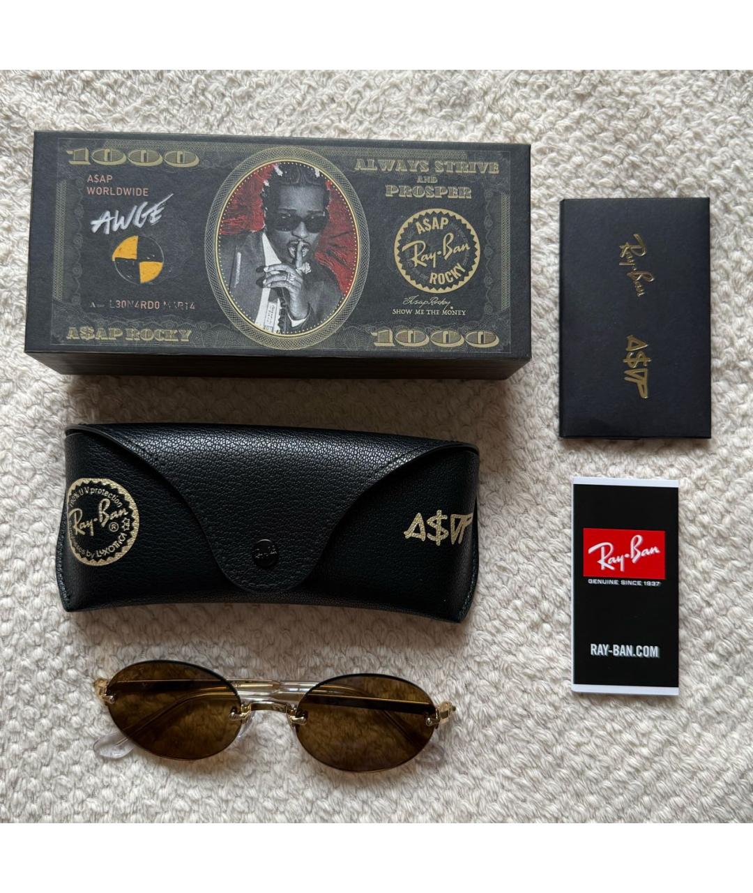 RAY BAN Золотые металлические солнцезащитные очки, фото 6