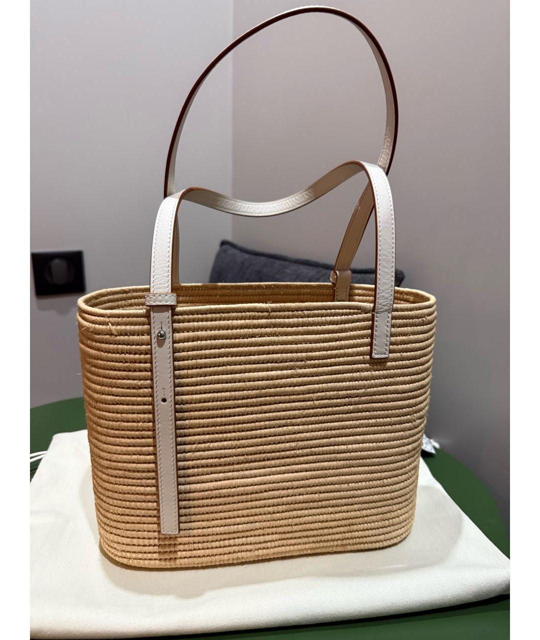 LOEWE Бежевая плетеная пляжная сумка, фото 2