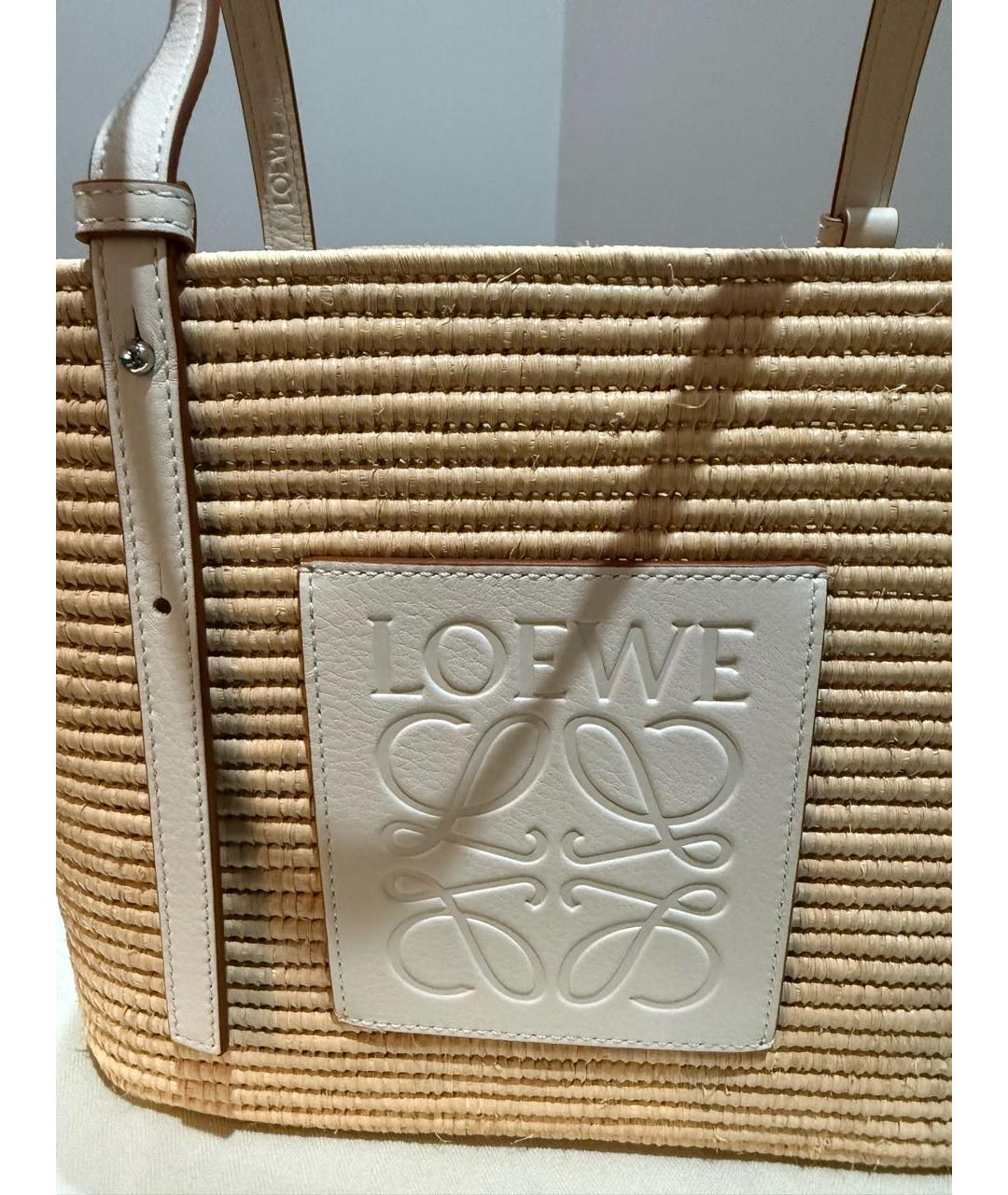 LOEWE Бежевая плетеная пляжная сумка, фото 5