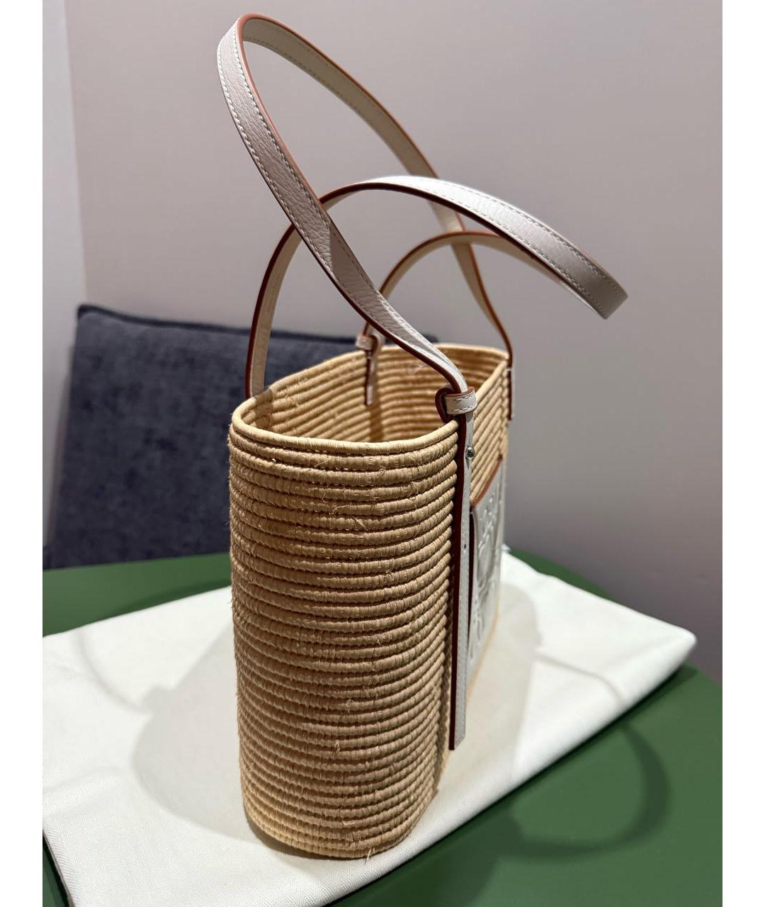 LOEWE Бежевая плетеная пляжная сумка, фото 3