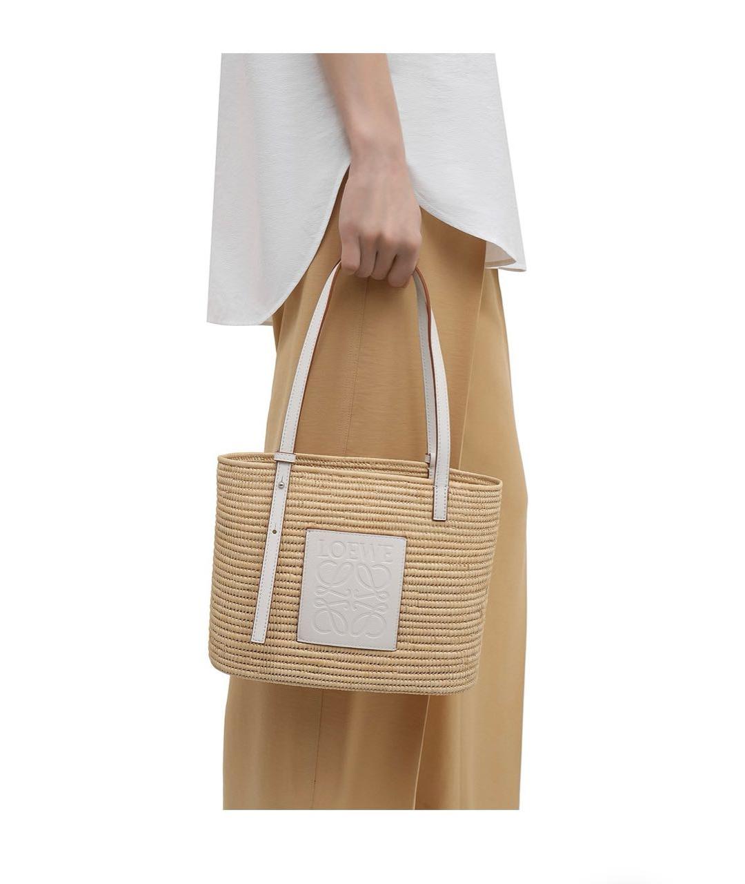 LOEWE Бежевая плетеная пляжная сумка, фото 6