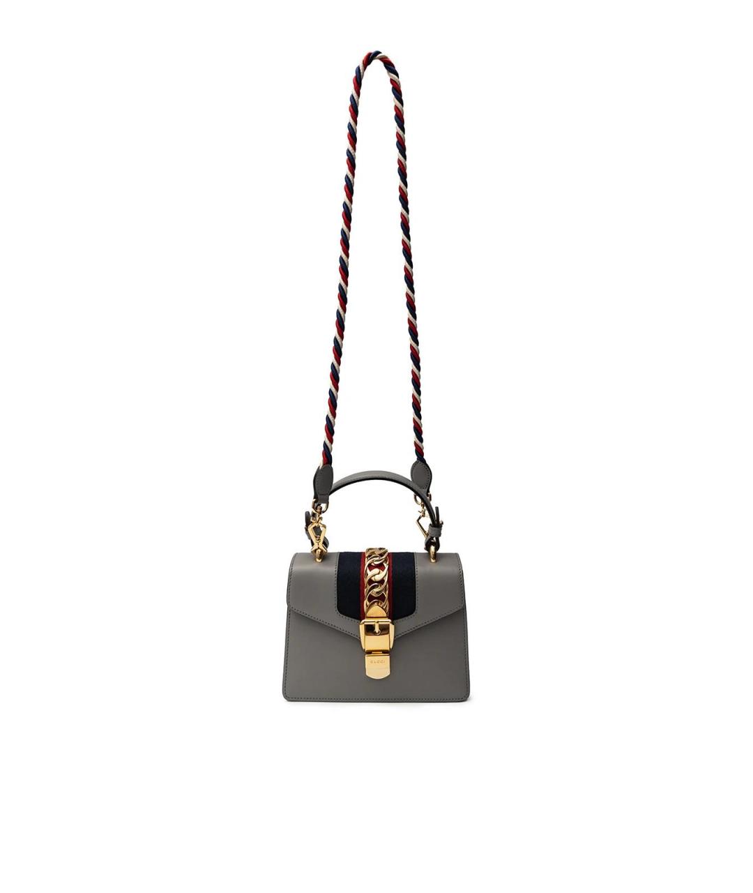 GUCCI Серая кожаная сумка с короткими ручками, фото 4
