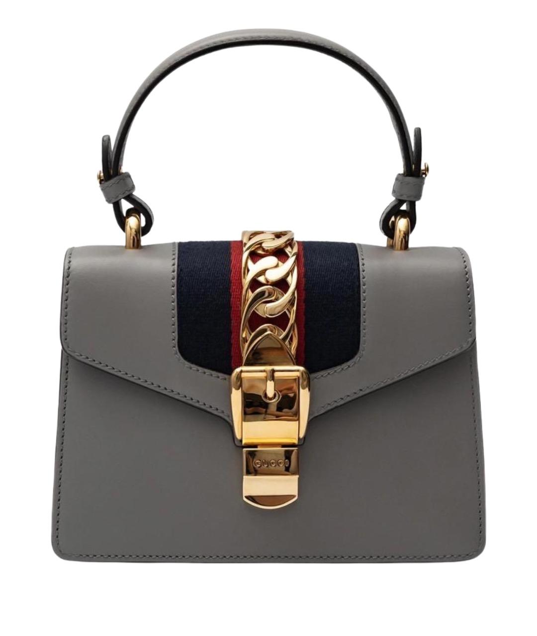 GUCCI Серая кожаная сумка с короткими ручками, фото 1
