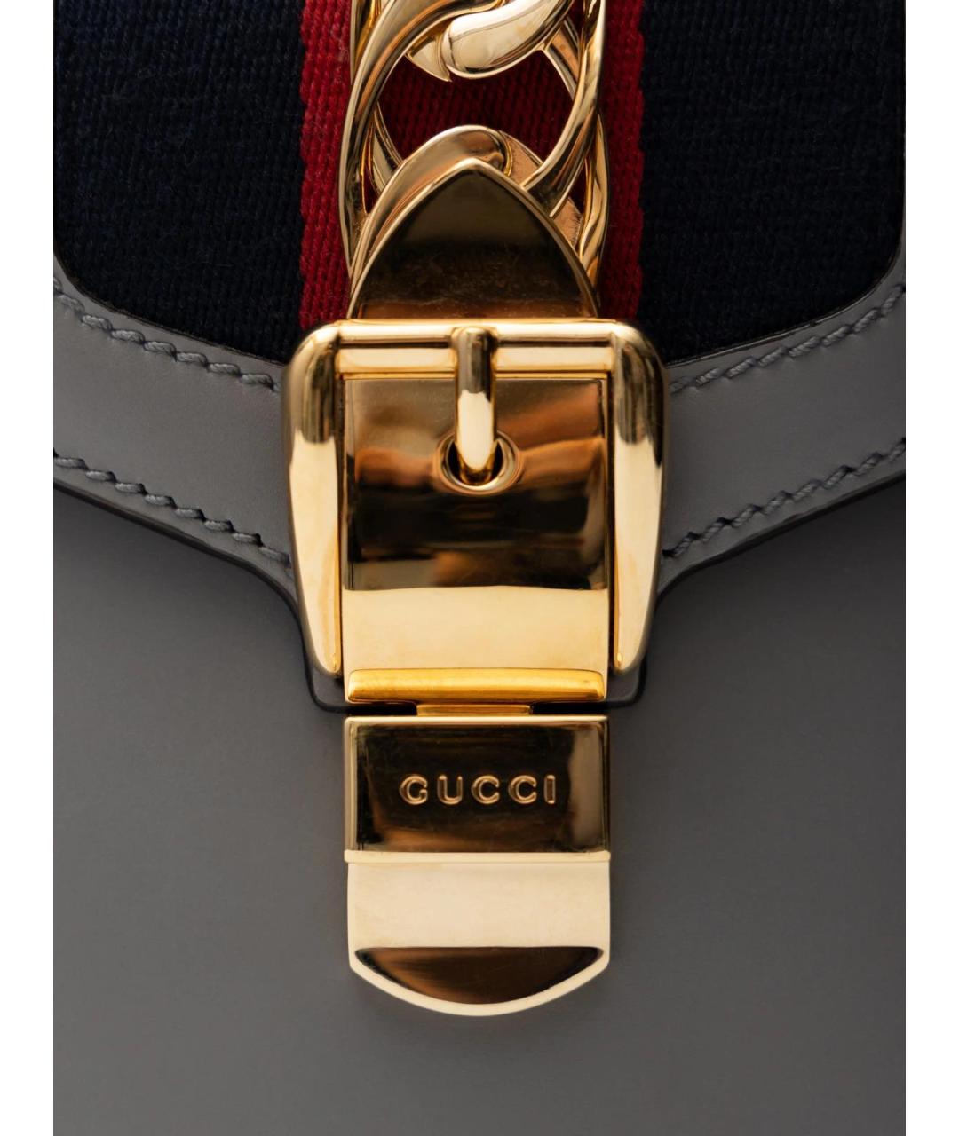 GUCCI Серая кожаная сумка с короткими ручками, фото 5