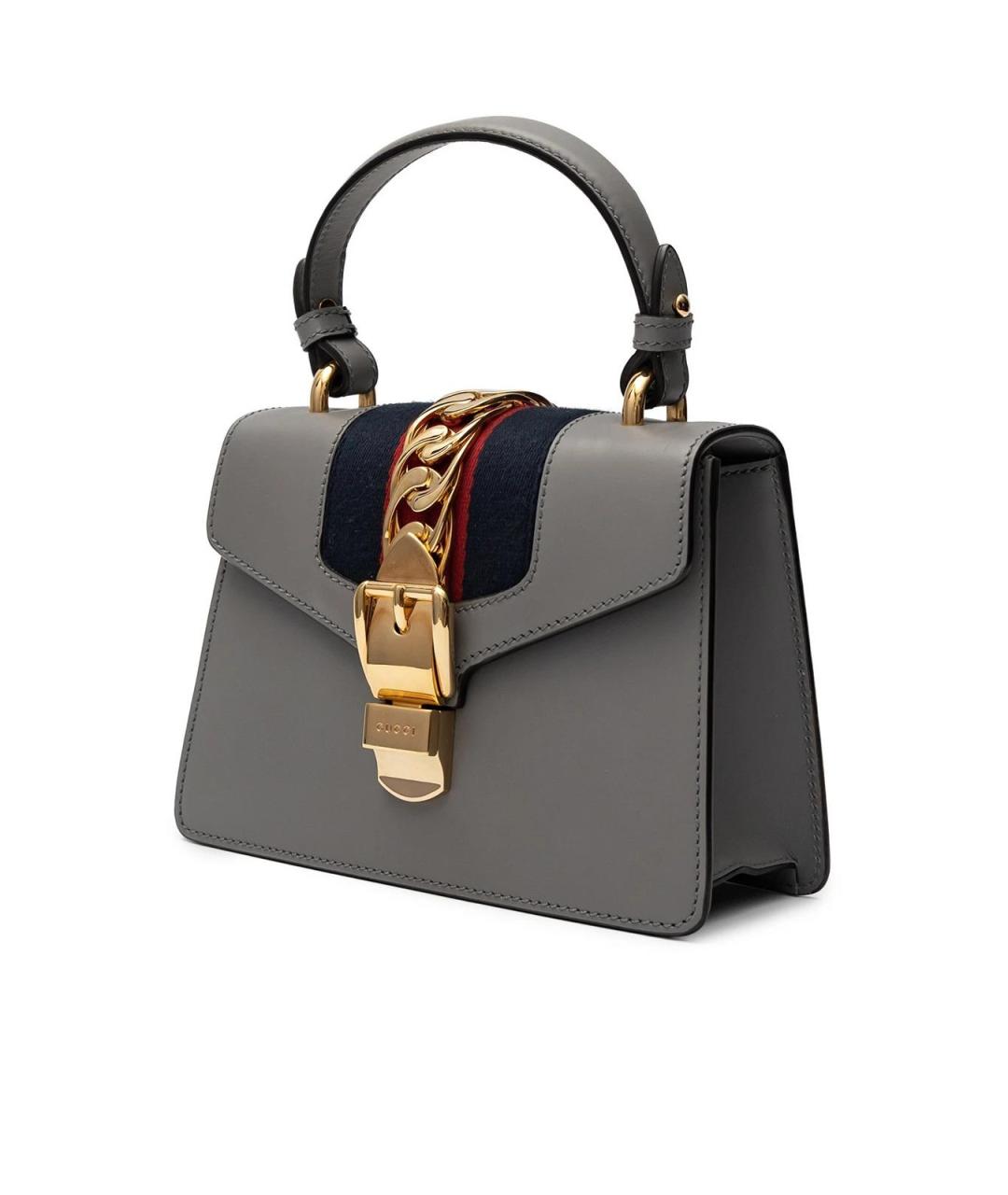 GUCCI Серая кожаная сумка с короткими ручками, фото 2