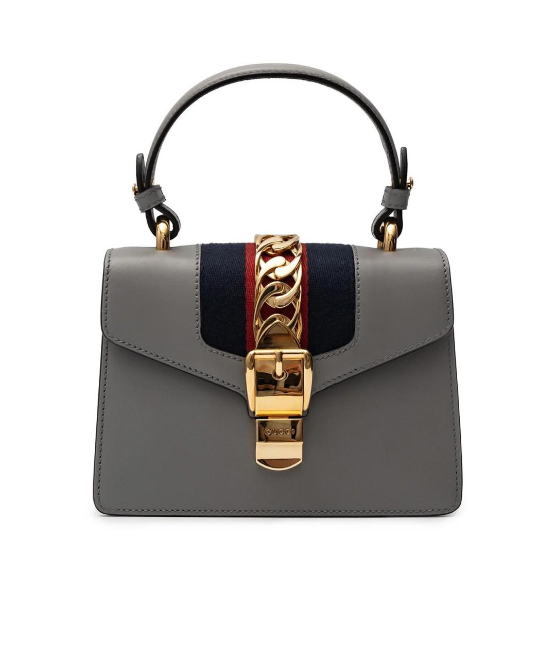 GUCCI Серая кожаная сумка с короткими ручками, фото 6