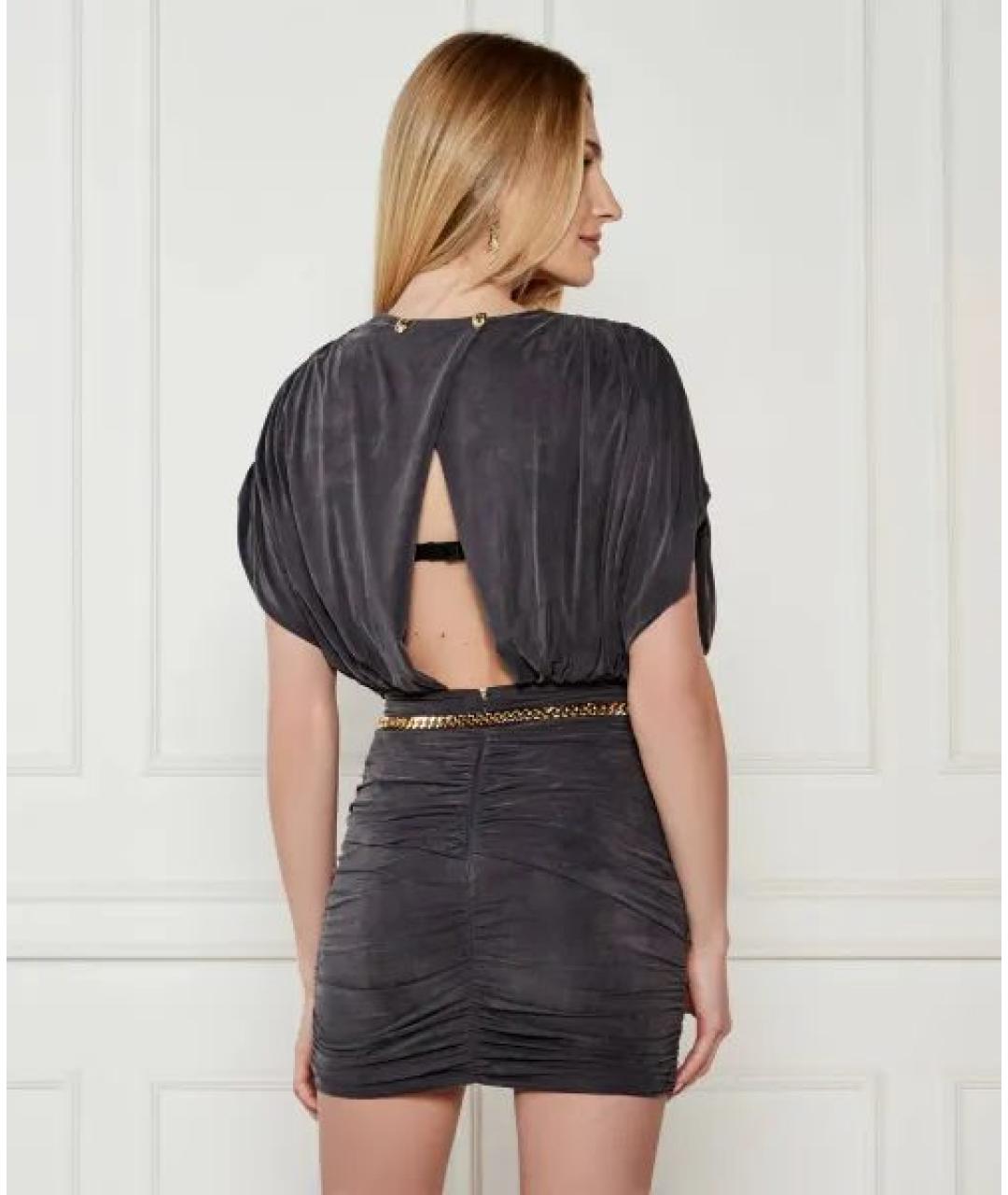 ELISABETTA FRANCHI Серое вискозное коктейльное платье, фото 5
