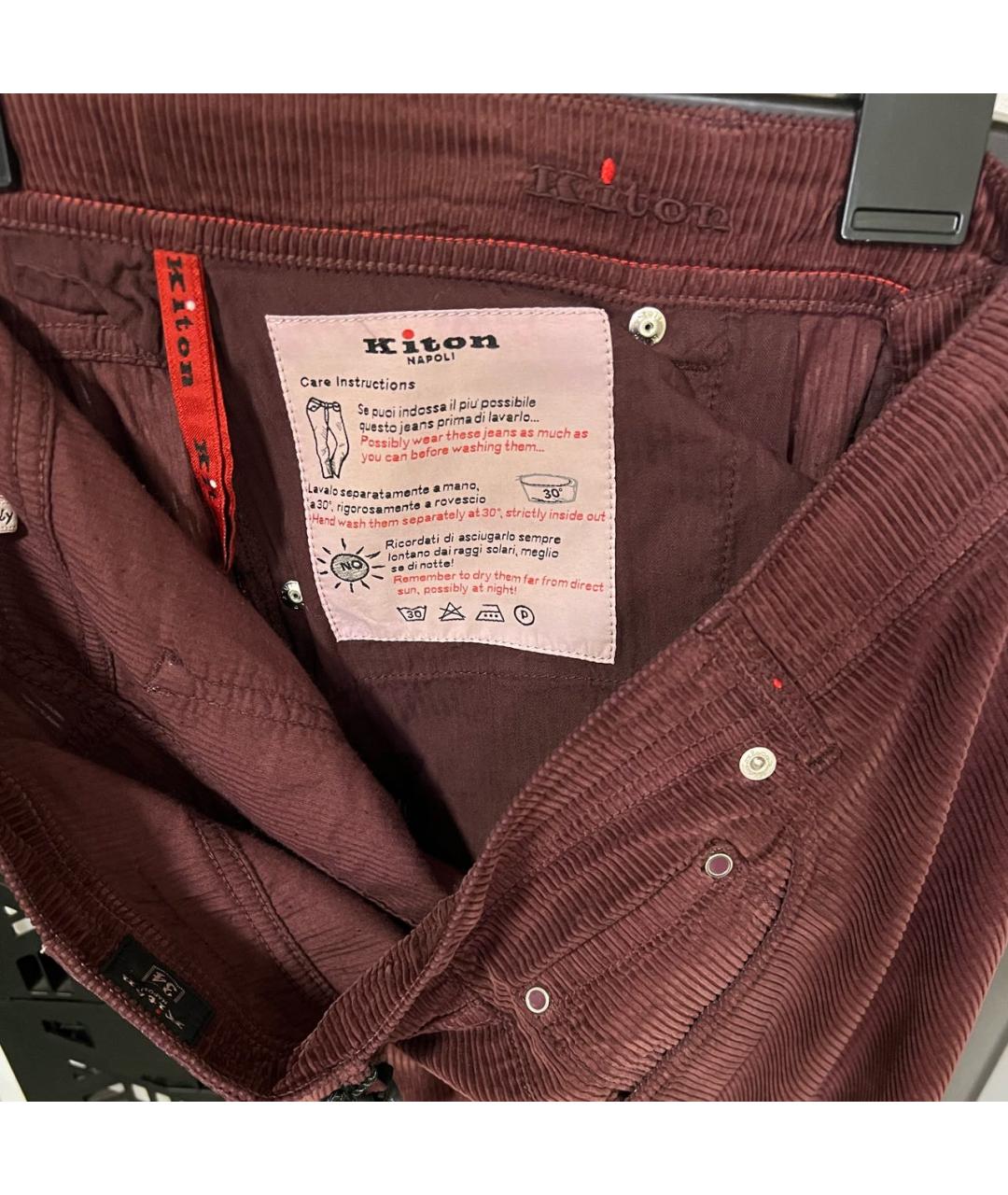 KITON Бордовые хлопковые повседневные брюки, фото 3