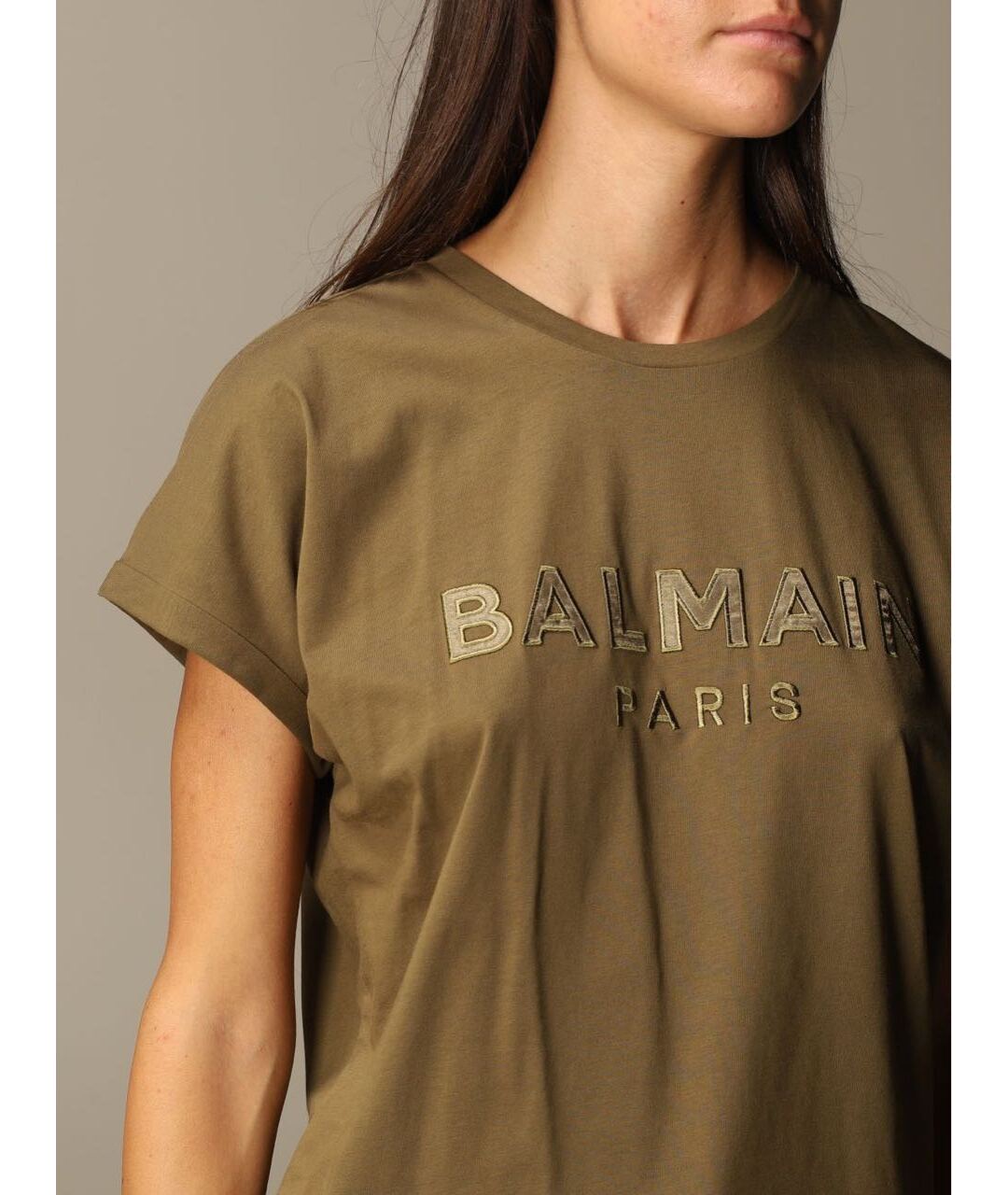 BALMAIN Хаки хлопковая футболка, фото 3