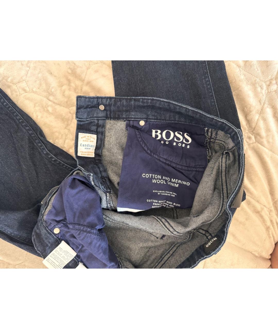 HUGO BOSS Темно-синие хлопковые прямые джинсы, фото 5