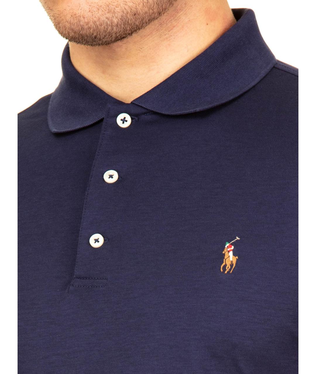 POLO RALPH LAUREN Синее хлопковое поло с коротким рукавом, фото 5