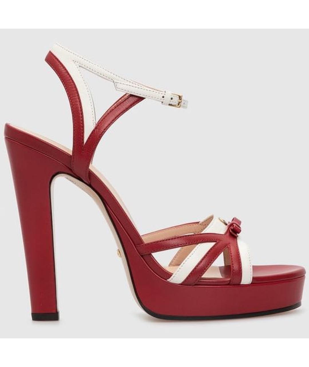 GUCCI Красные кожаные босоножки, фото 6