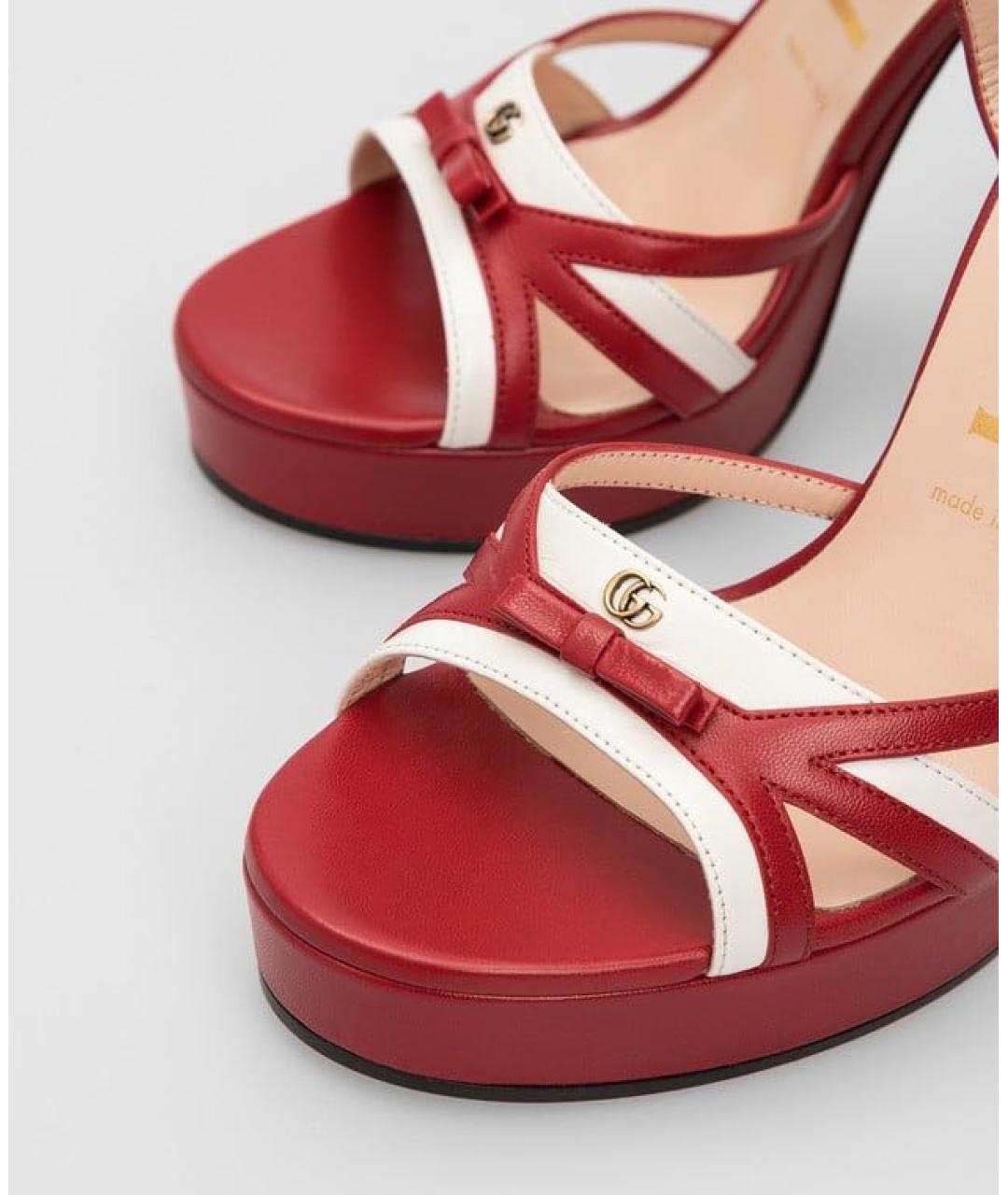 GUCCI Красные кожаные босоножки, фото 5