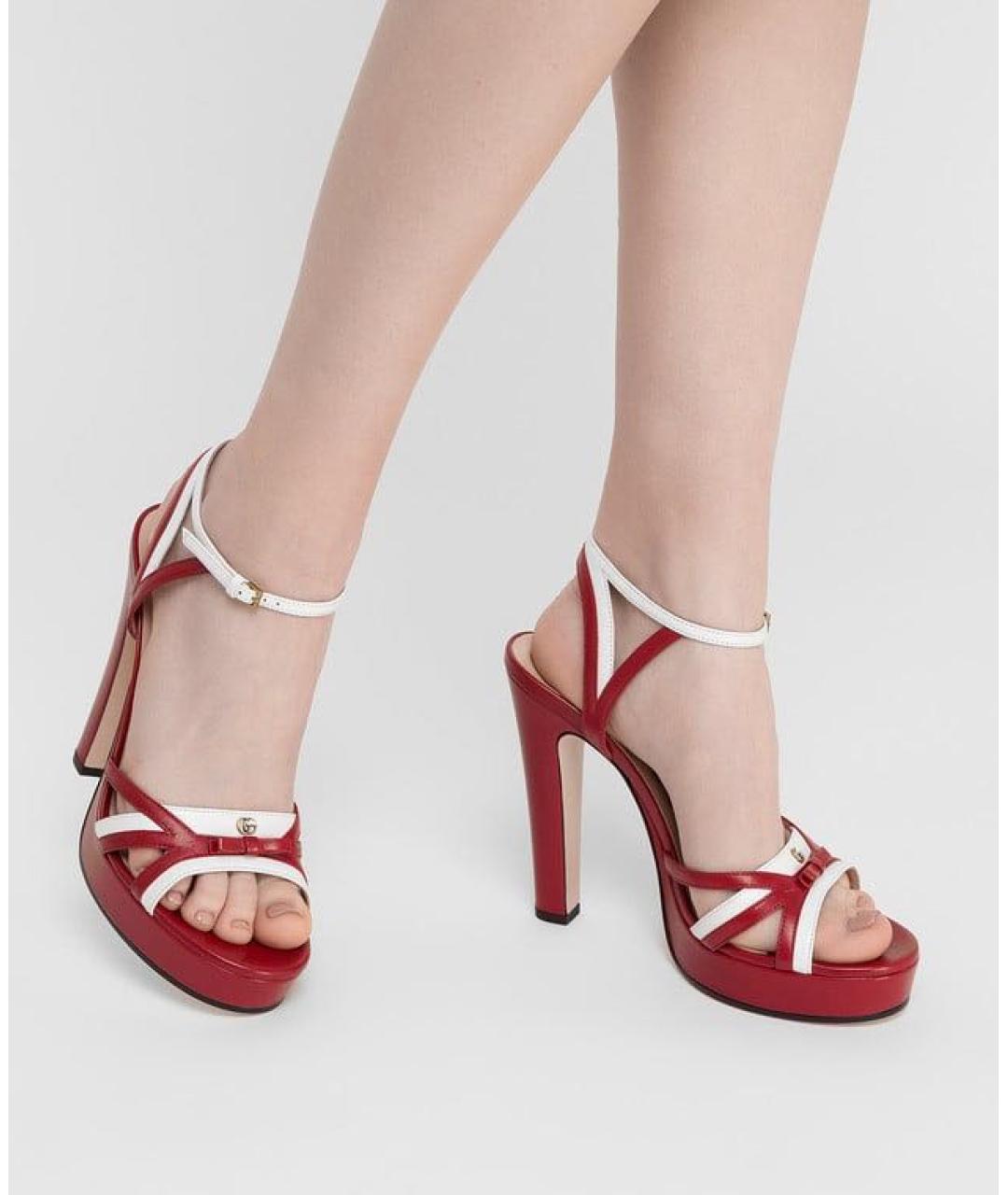 GUCCI Красные кожаные босоножки, фото 2