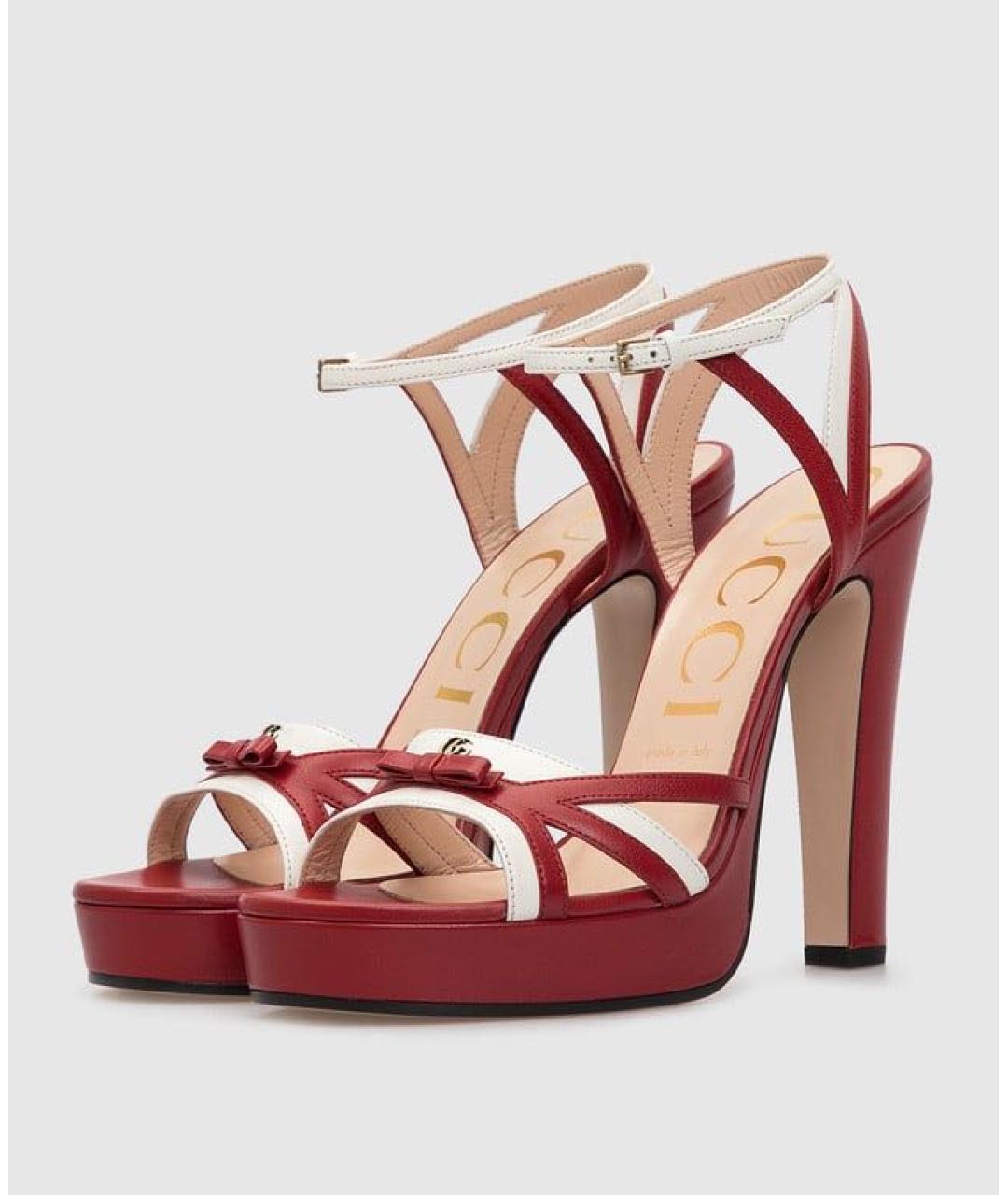 GUCCI Красные кожаные босоножки, фото 3