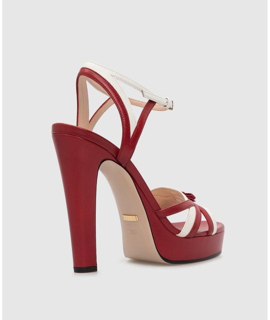 GUCCI Красные кожаные босоножки, фото 4