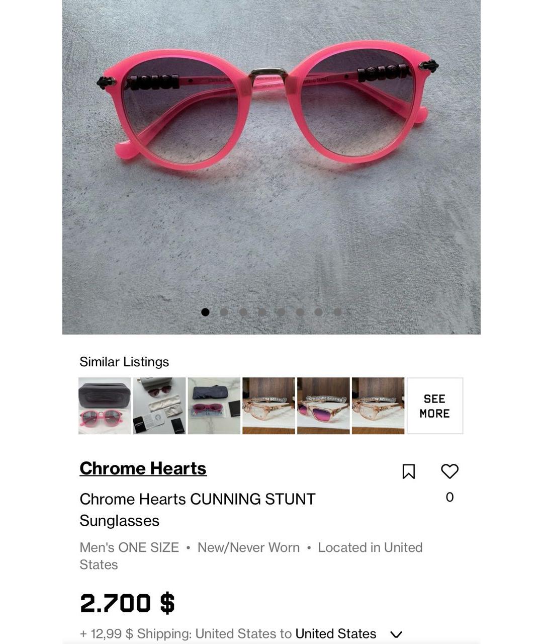 CHROME HEARTS Розовые пластиковые солнцезащитные очки, фото 7