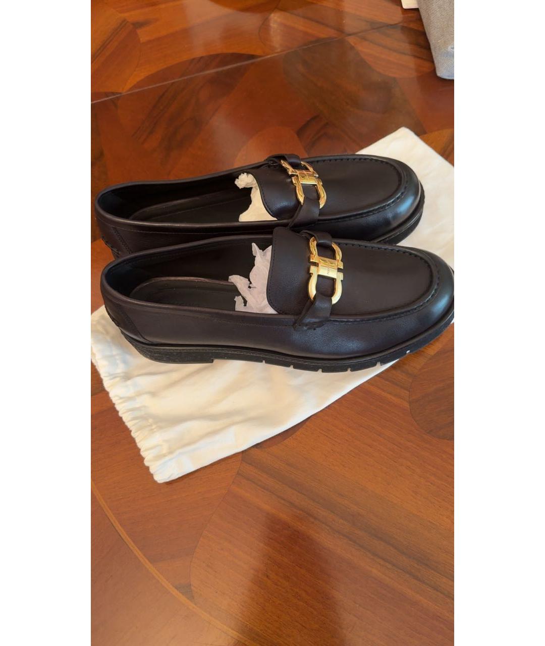 FERRAGAMO Черные кожаные лоферы, фото 5