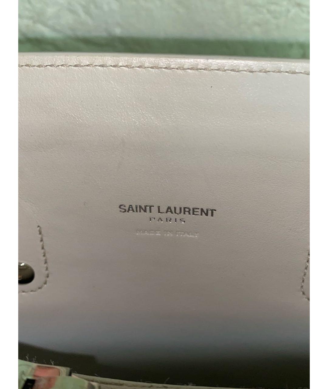 SAINT LAURENT Белая кожаная сумка с короткими ручками, фото 8