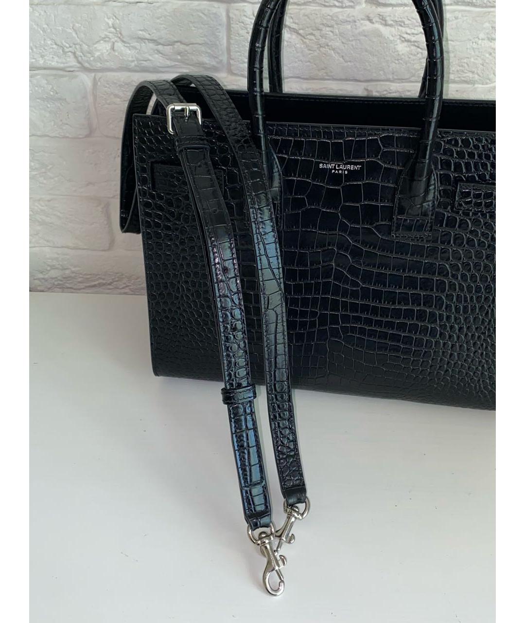 SAINT LAURENT Черная кожаная сумка с короткими ручками, фото 7
