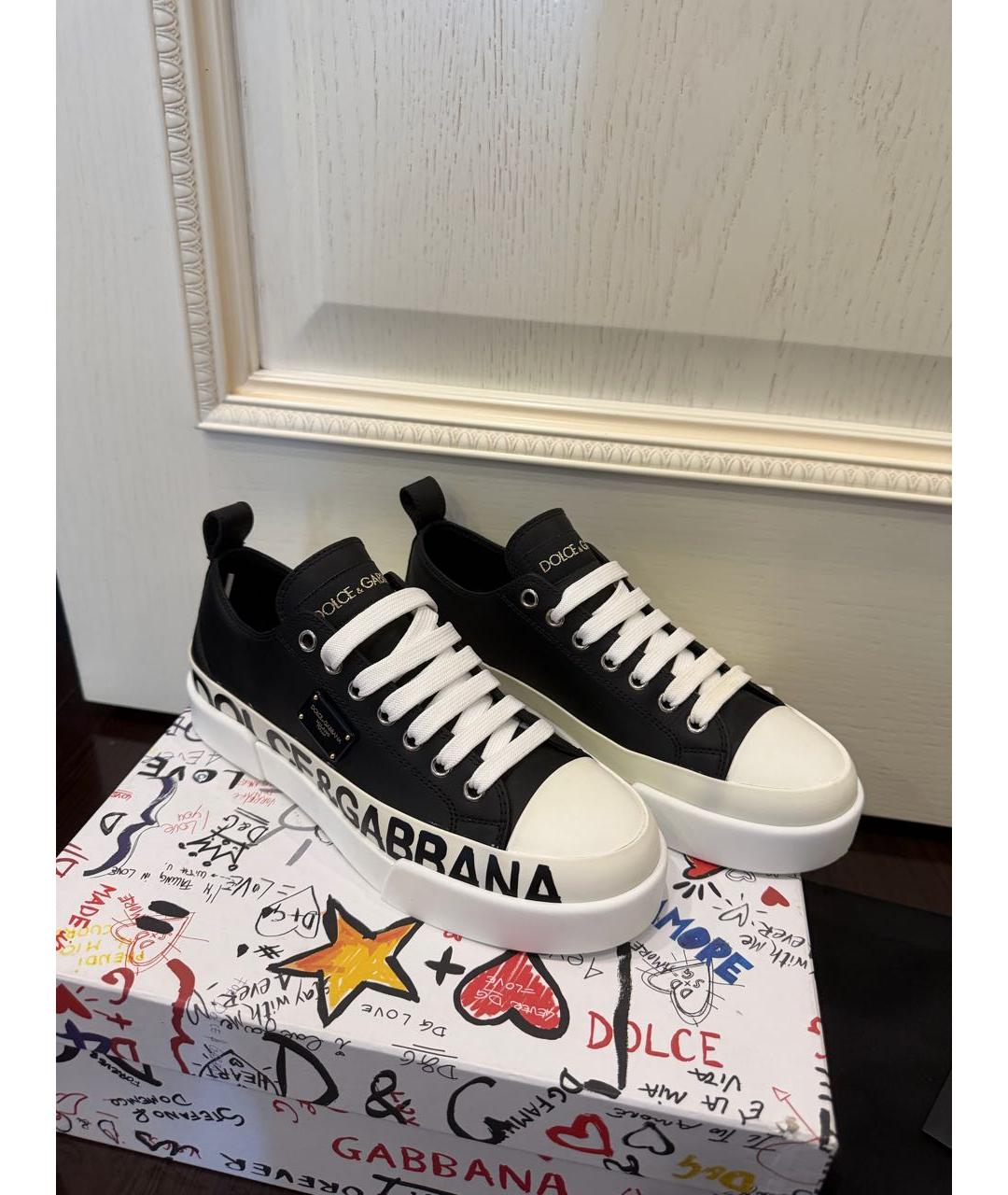 DOLCE&GABBANA Черные кожаные кеды, фото 3