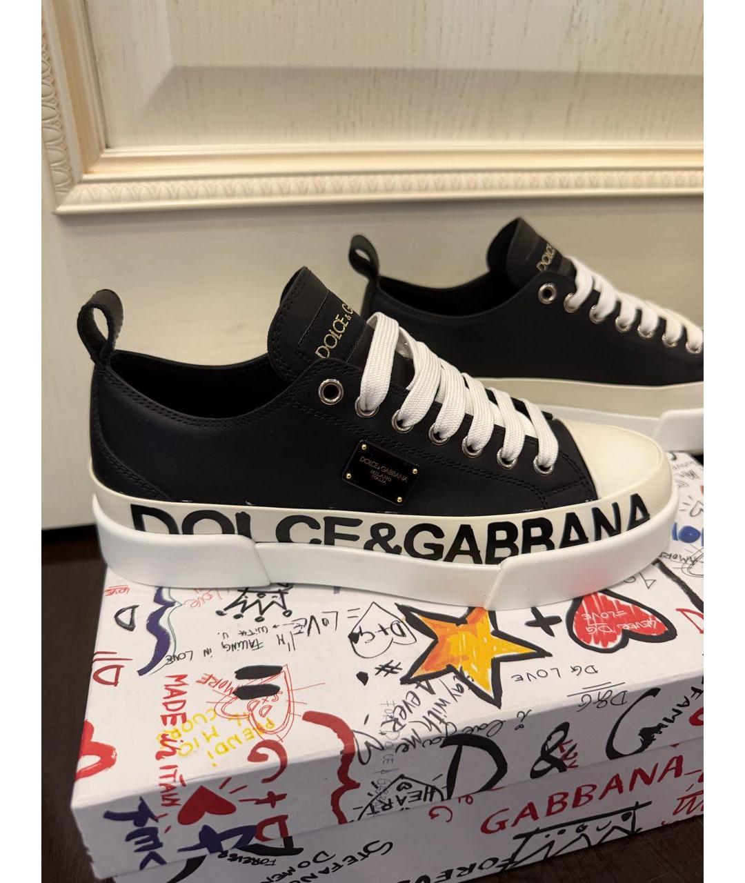 DOLCE&GABBANA Черные кожаные кеды, фото 7
