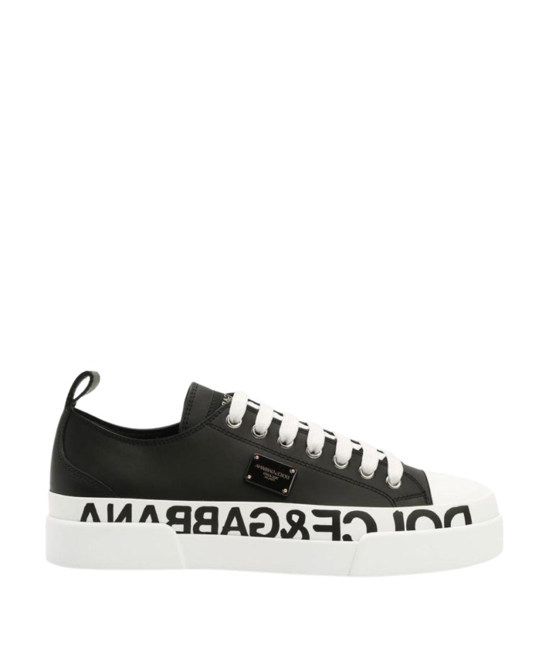 DOLCE&GABBANA Черные кожаные кеды, фото 1