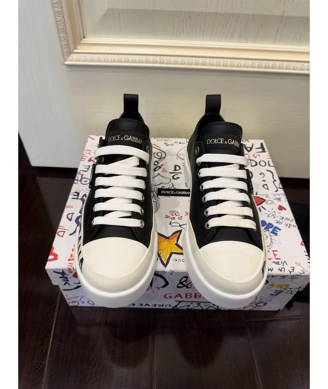 DOLCE&GABBANA Черные кожаные кеды, фото 2