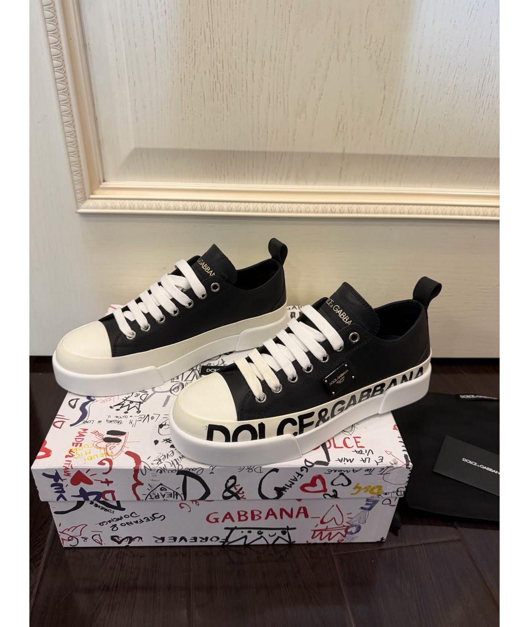 DOLCE&GABBANA Черные кожаные кеды, фото 6