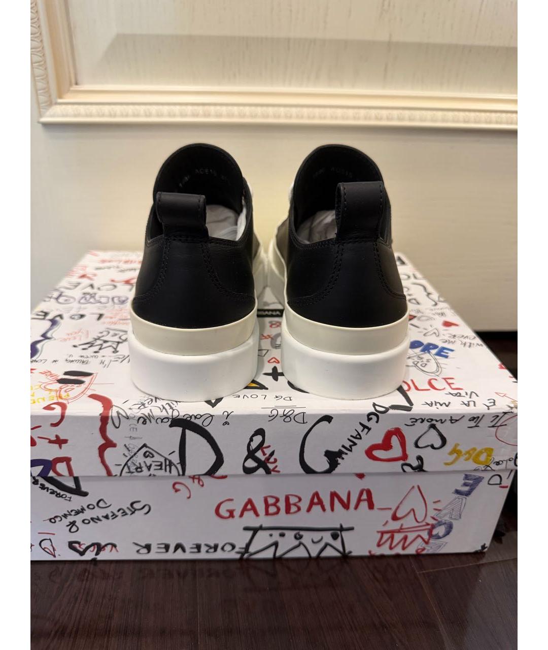 DOLCE&GABBANA Черные кожаные кеды, фото 4