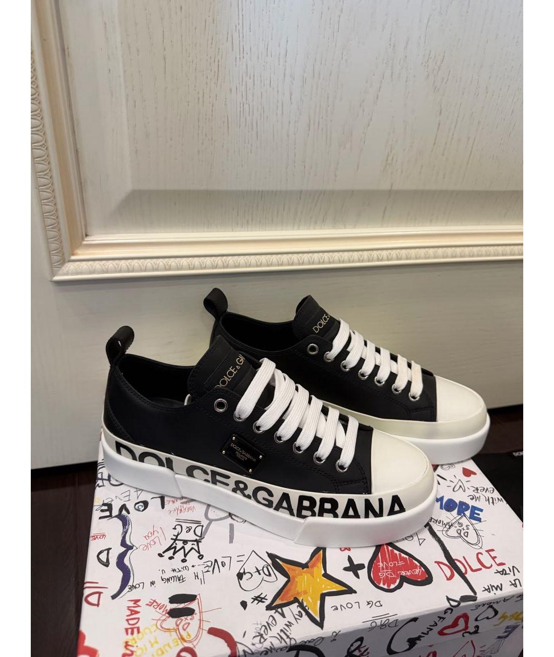 DOLCE&GABBANA Черные кожаные кеды, фото 5