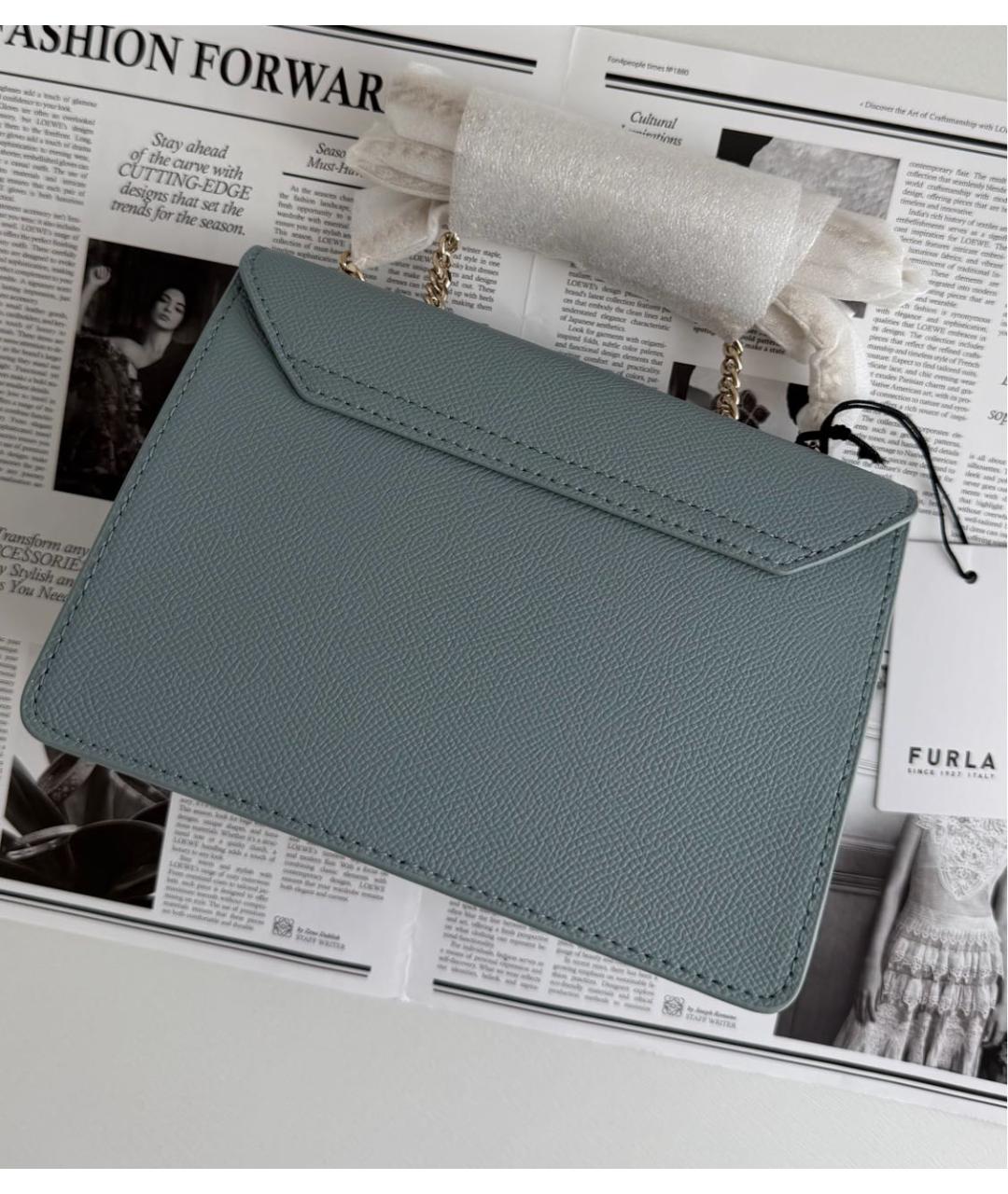 FURLA Голубая кожаная сумка через плечо, фото 2