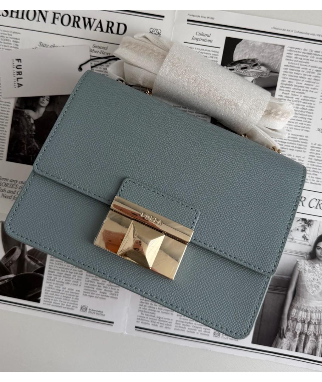 FURLA Голубая кожаная сумка через плечо, фото 8