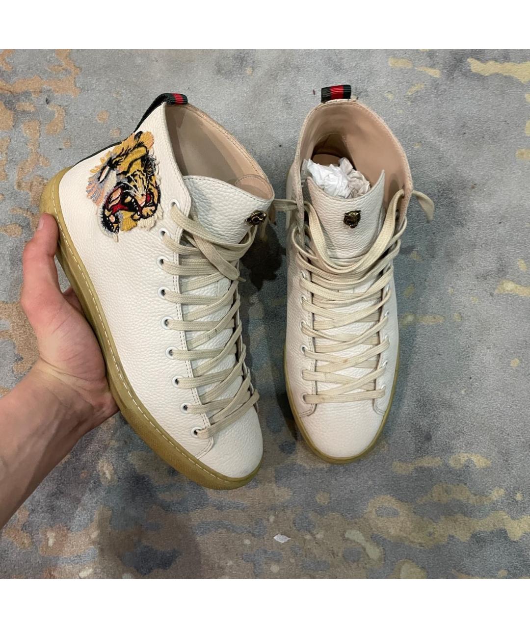 GUCCI Белые кожаные высокие кроссовки / кеды, фото 5