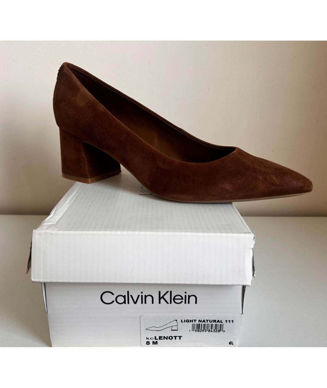 CALVIN KLEIN Коричневые замшевые лодочки на низком каблуке, фото 5