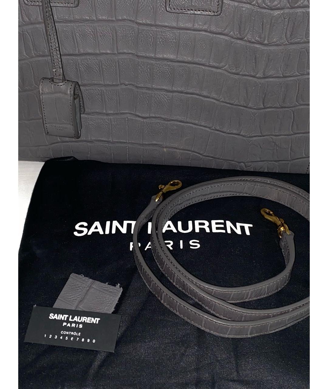 SAINT LAURENT Серая кожаная сумка с короткими ручками, фото 7