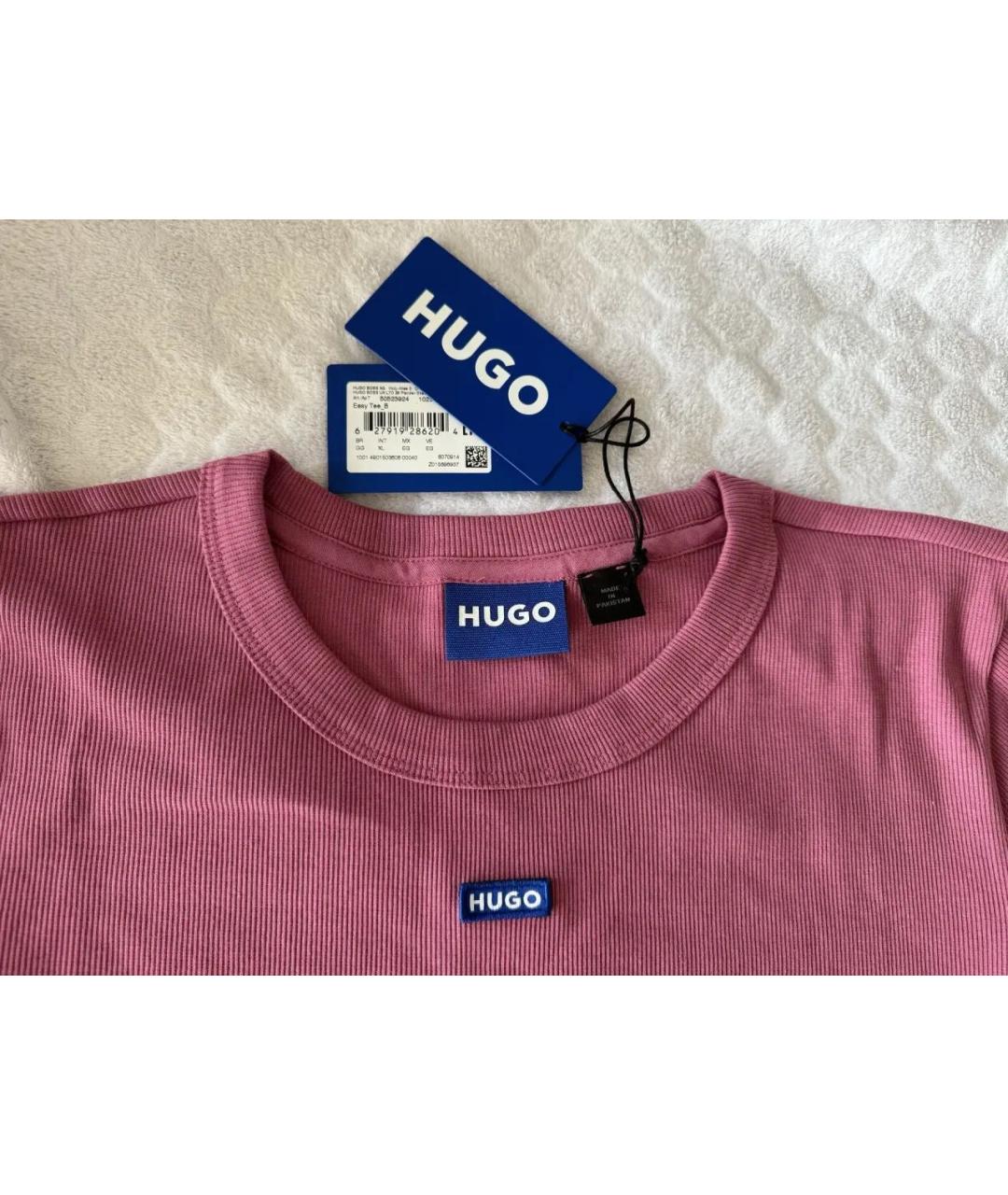 HUGO Розовая хлопковая футболка, фото 3