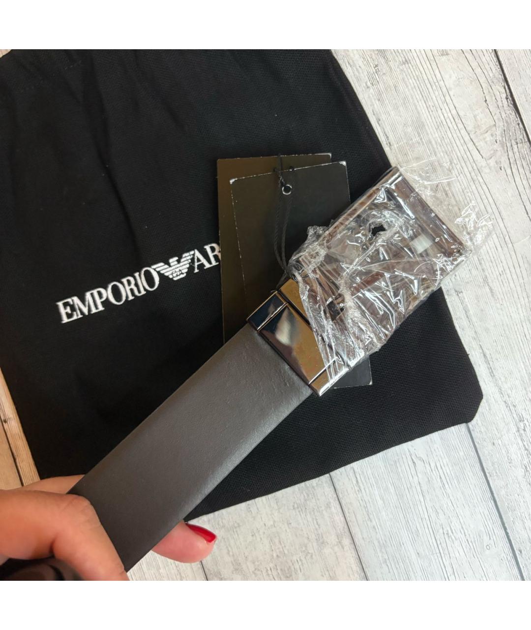 EMPORIO ARMANI Черный кожаный ремень, фото 6