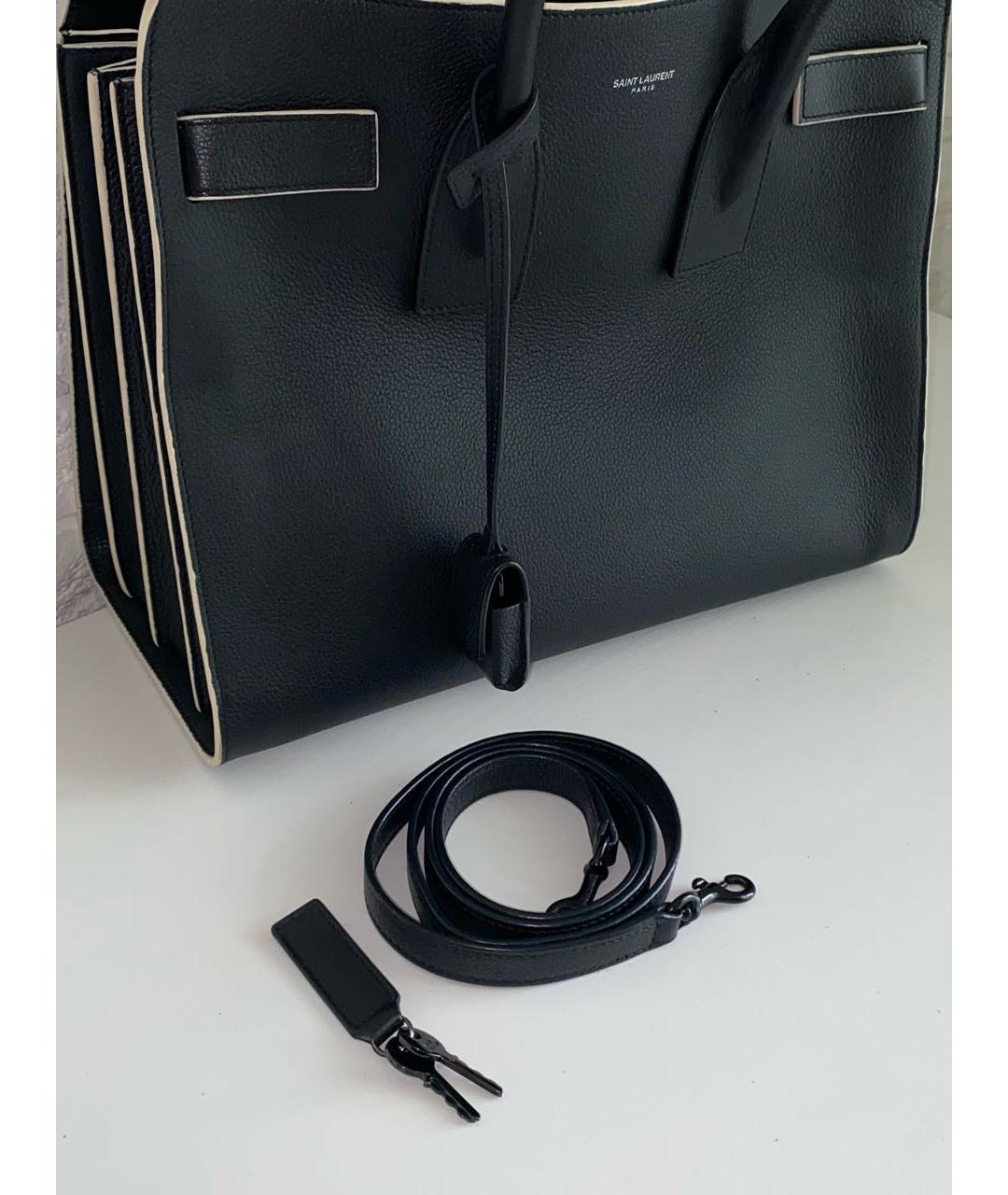 SAINT LAURENT Черная кожаная сумка с короткими ручками, фото 7