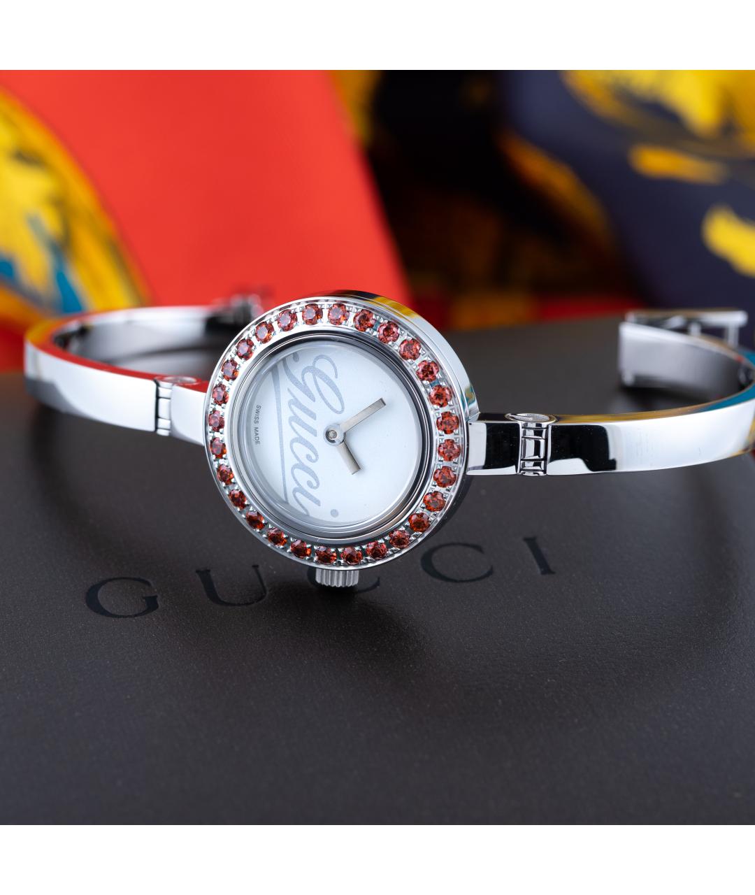 GUCCI Бордовые металлические часы, фото 4