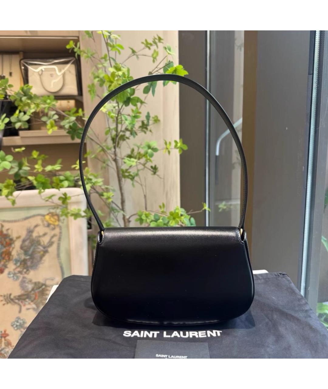 SAINT LAURENT Черная кожаная сумка с короткими ручками, фото 3