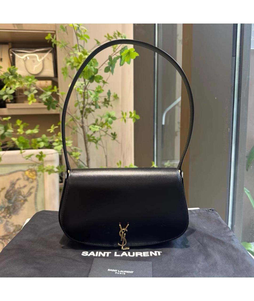 SAINT LAURENT Черная кожаная сумка с короткими ручками, фото 2