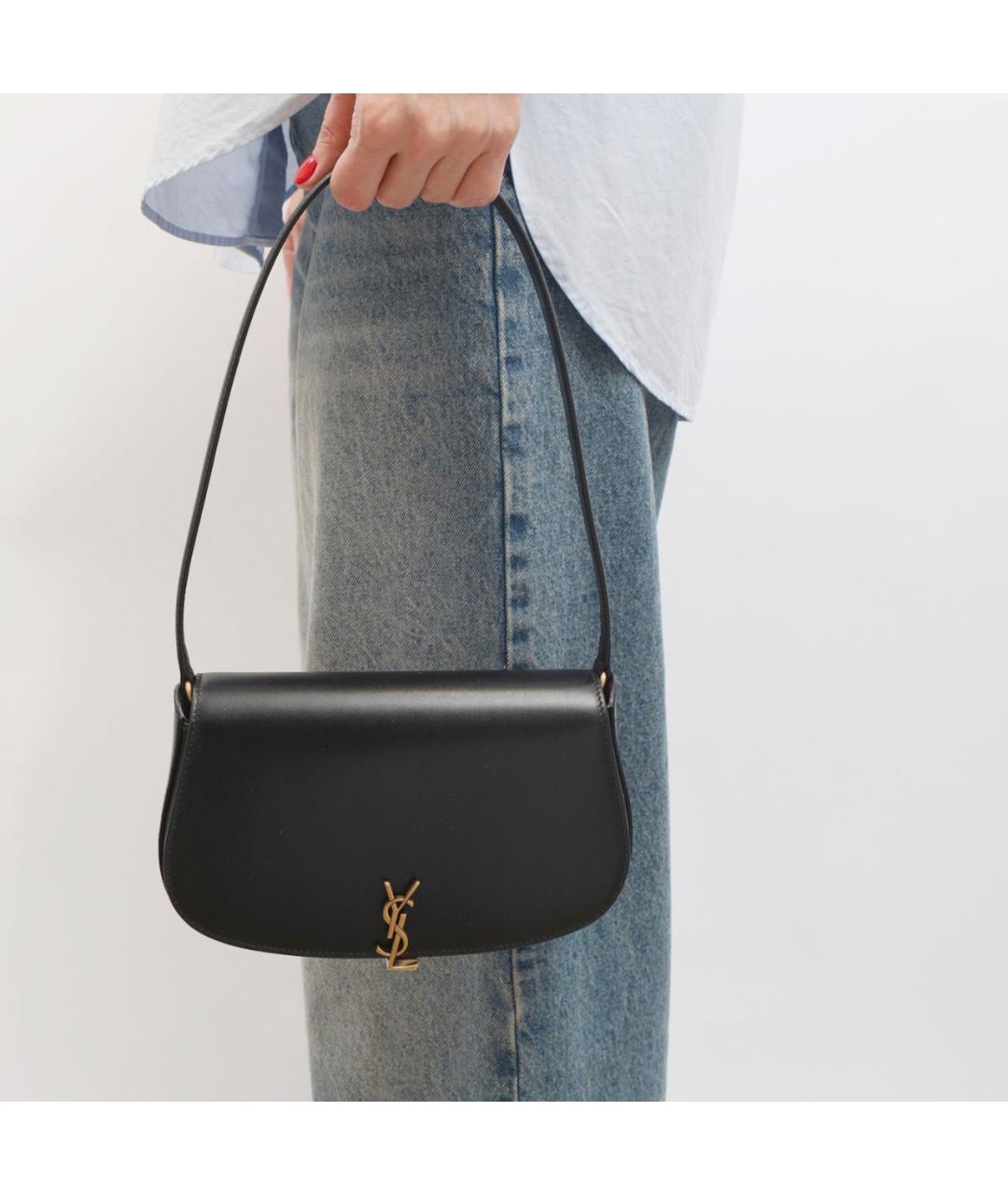 SAINT LAURENT Черная кожаная сумка с короткими ручками, фото 6