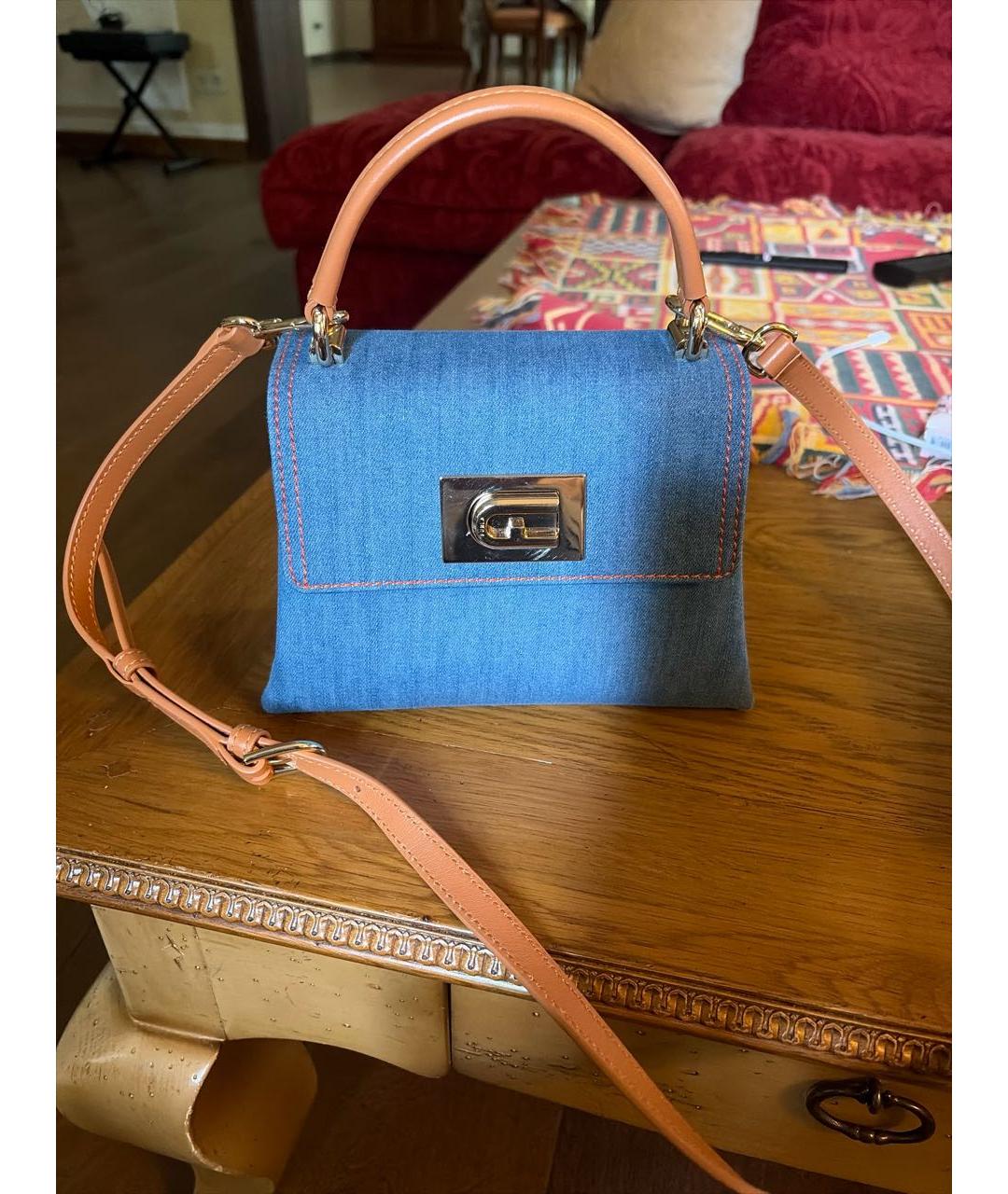 FURLA Голубая деним сумка с короткими ручками, фото 8